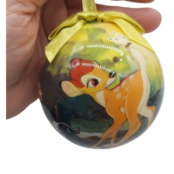 Disney Bambi Christmas Ball Ornament Yellow Green Ribbon Paper Mache - Picture 4 of 11